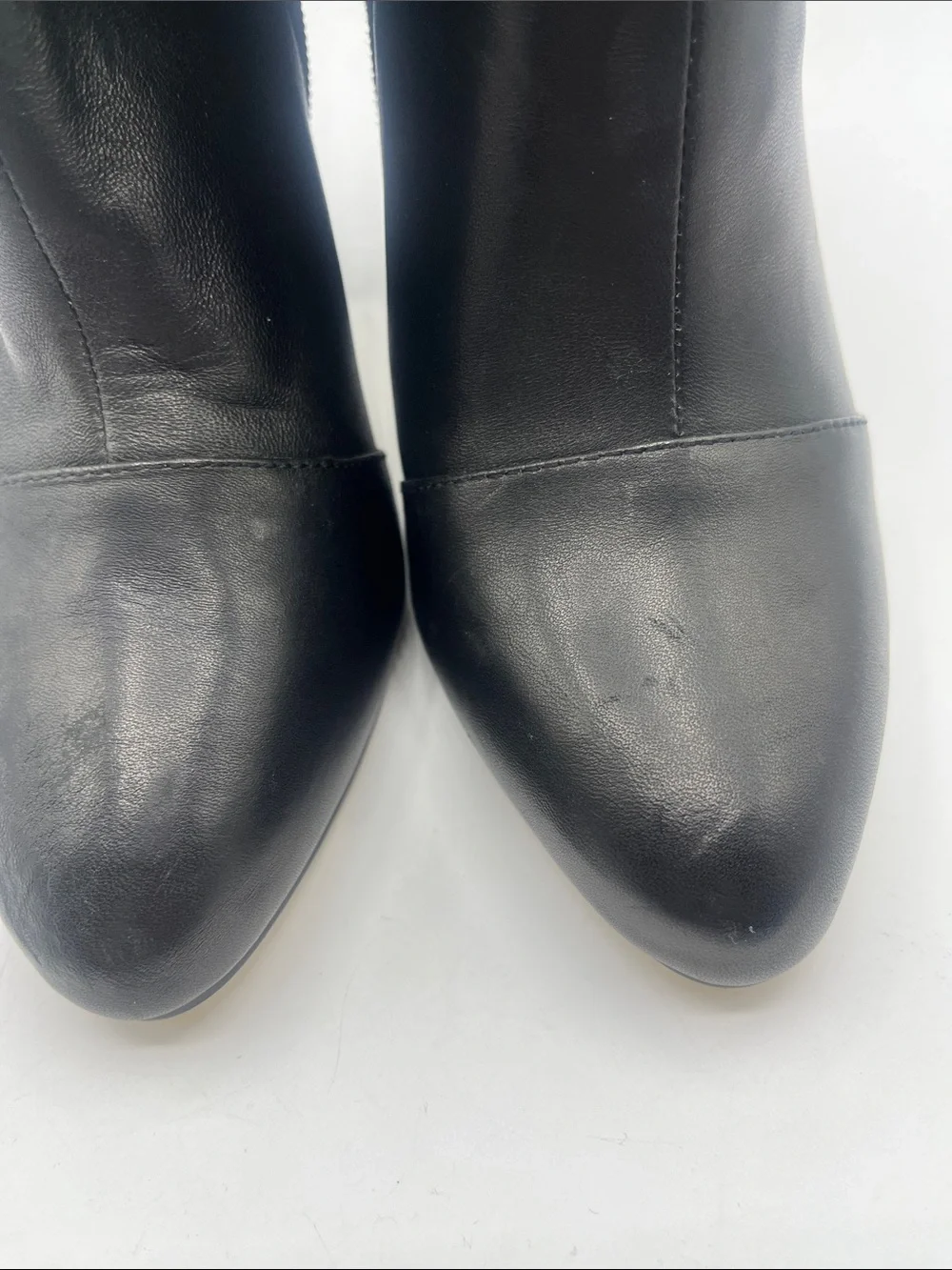 White House Black Market Black Leather & Suede Block Heel Ankle Boots